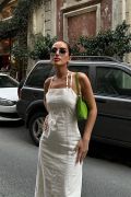 Trisha Sırt Dekolteli Keten Elbise 2496-20 ELBİSE resmi